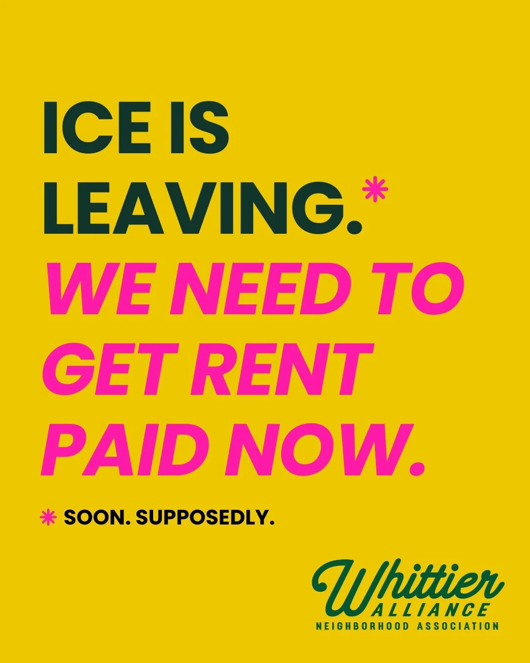 ICE 𝚕̶𝚘̶𝚜̶𝚒̶𝚗̶𝚐̶ leaving? Let's GET RENT PAID.

Here's who's asking us for rent funds:
-pediatricians
-teachers
-teenagers
-social workers
-LITERALLY EVERYONE

@nhn_tc is ready to pay $250k in rent next week if we can raise the money TODAY.

Th