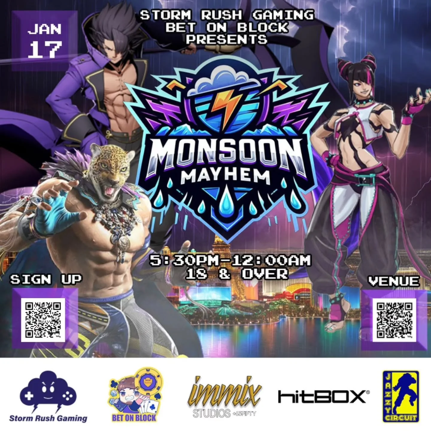 Hey there, Gamers &diams;️🎮&spades;️

Monsoon Mayhem is back and ready to bring the storm bigger and better than ever.

This month, we are sponsored by @redbullgaming that will be providing (10) PS5s for our T8 and SF6 brackets!! 🙌

We have a full 