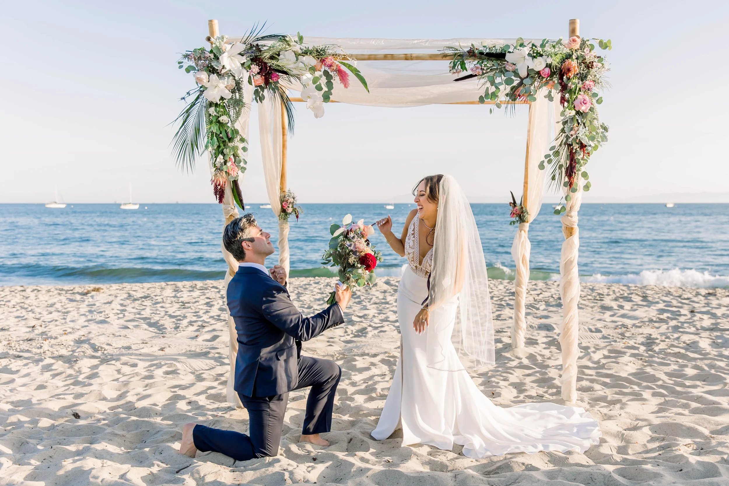 Bride and groom Santa Barbara elopement ceremony on the beach