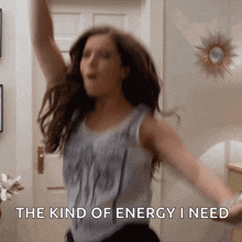 excited and energetic woman waving arm in air