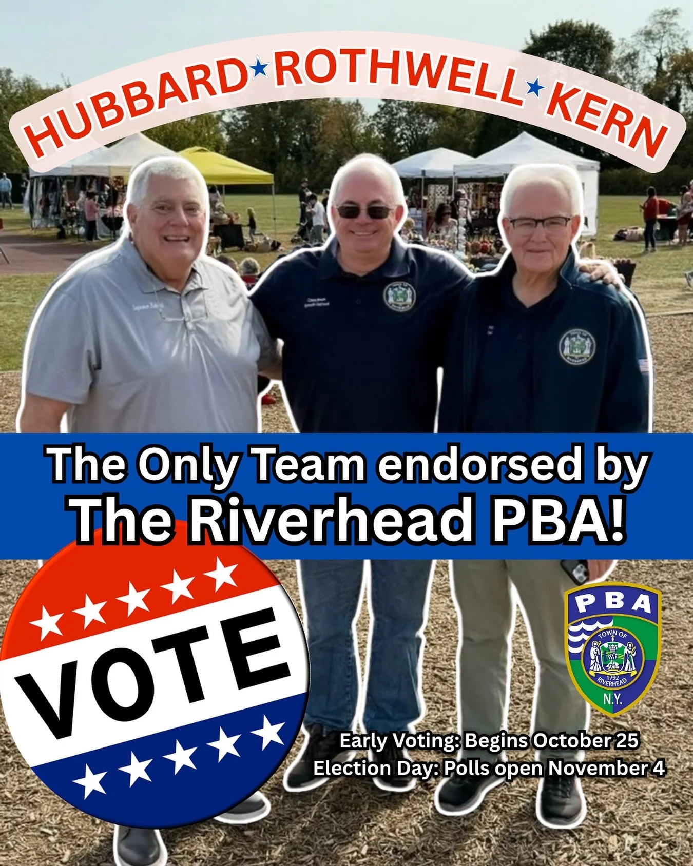 When it comes to leadership backed by our Riverhead heroes, there&rsquo;s no question &mdash; Hubbard, Rothwell, and Kern are the only candidates endorsed by the Riverhead PBA! 💙👮&zwj;♂️ #RiverheadPBA #EndorsedLeadership #VoteSmart
