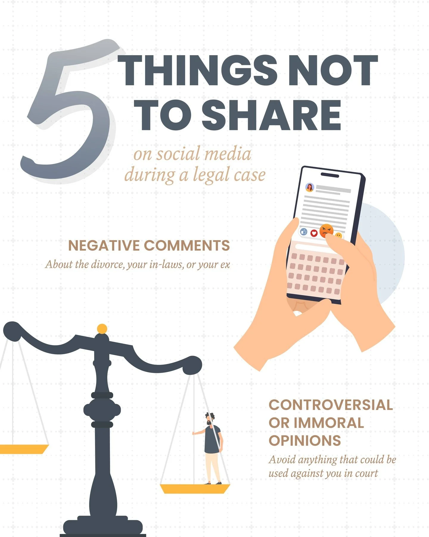 In tough times, it&rsquo;s tempting to vent on social media. But when you&rsquo;re going through a legal case, it can complicate things fast. Here are five things to avoid posting about when you&rsquo;re going through a divorce.

#LegalTips #SocialMe