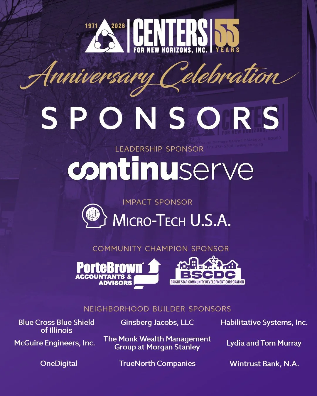 A graphic showing all the sponsor logos and names for the 55th Anniversary Event