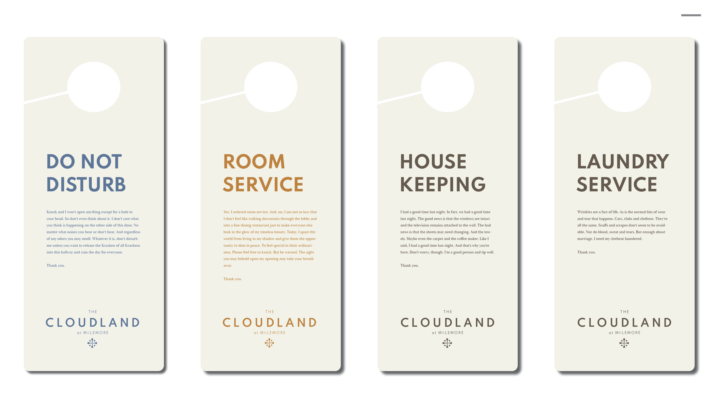 Cloudland hotel branded door hanger design
