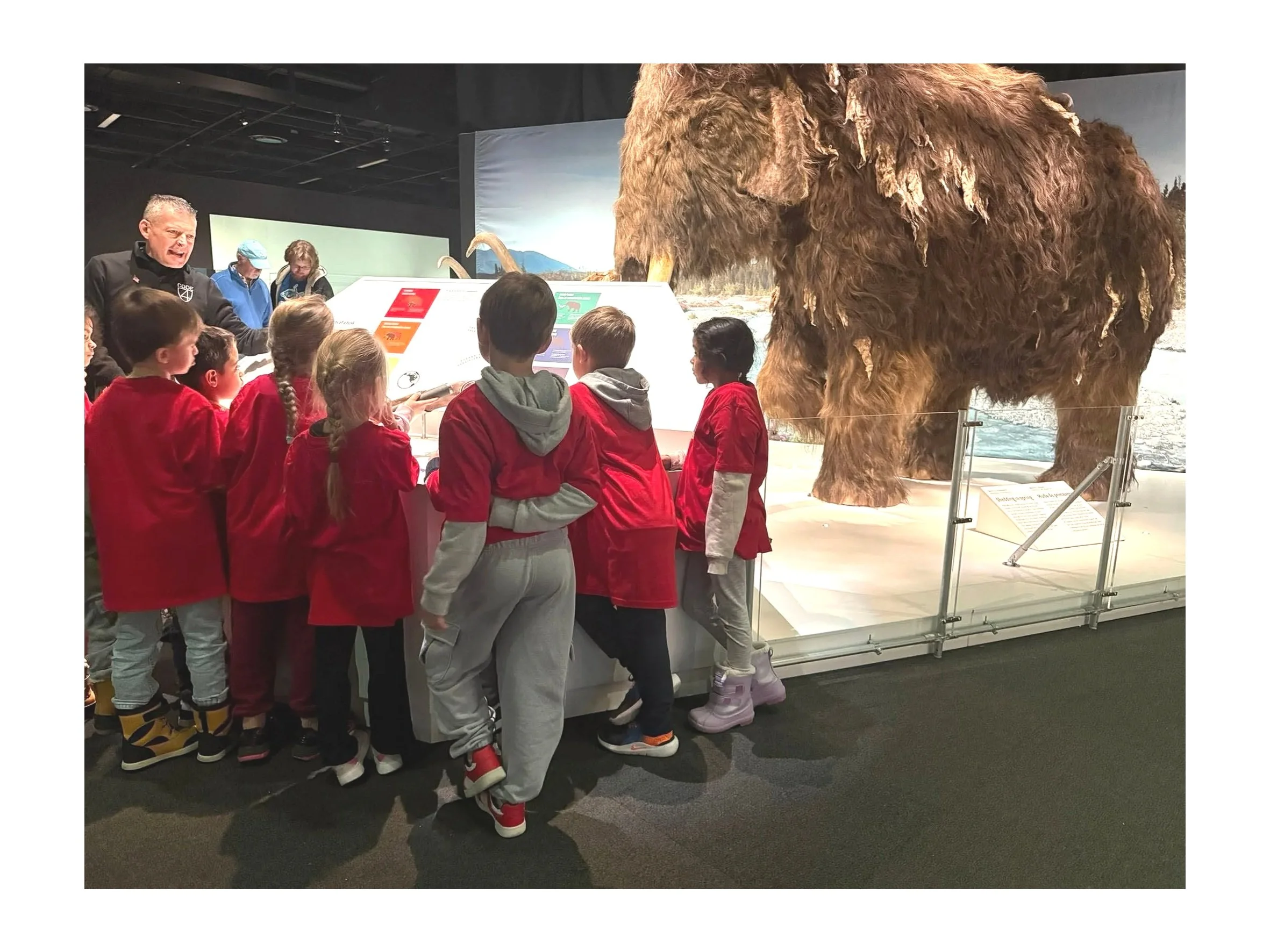 Students on a field trip to the Denver Museum of Nature & Science learning about a woolly mammoth. Field trips are a perk of enrolling your child into Novastar’s homeschool programming.