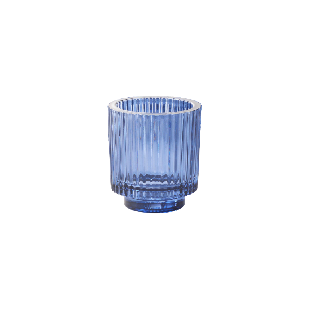 Blue ribbed glass tumbler