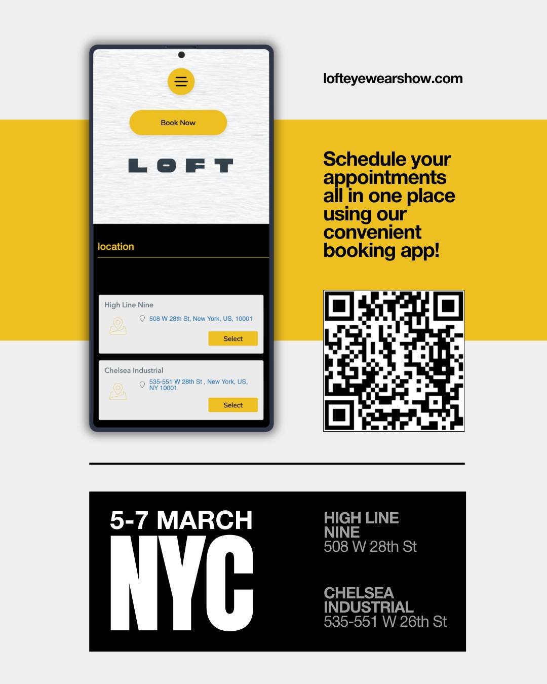 Heading to LOFT NYC next month?

Book all your appointments in our convenient booking app! Available on our website or by using the QR Code 😎

Link in bio

#lofteyewearshow #independent #eyewear #fashion #loft #newyork #NewYorkProud #LoveYourEyewear