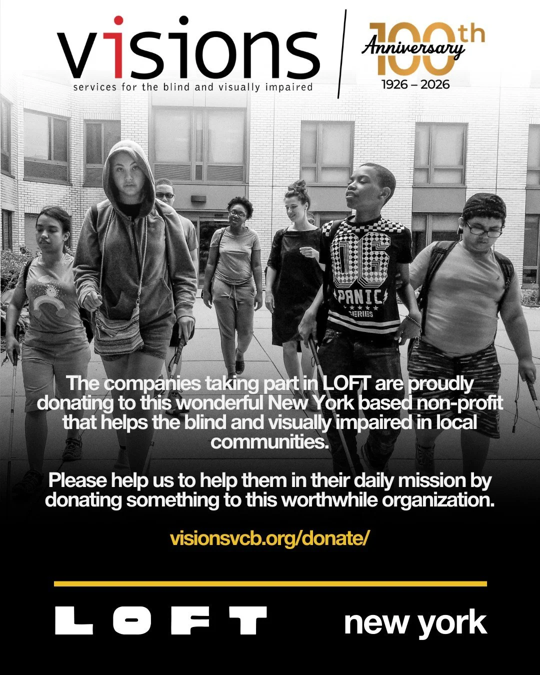 The companies taking part in LOFT are proudly donating to this wonderful New York based non-profit that helps the blind and visually impaired in local communities.

Please help us to help them in their daily mission by donating something to this wort