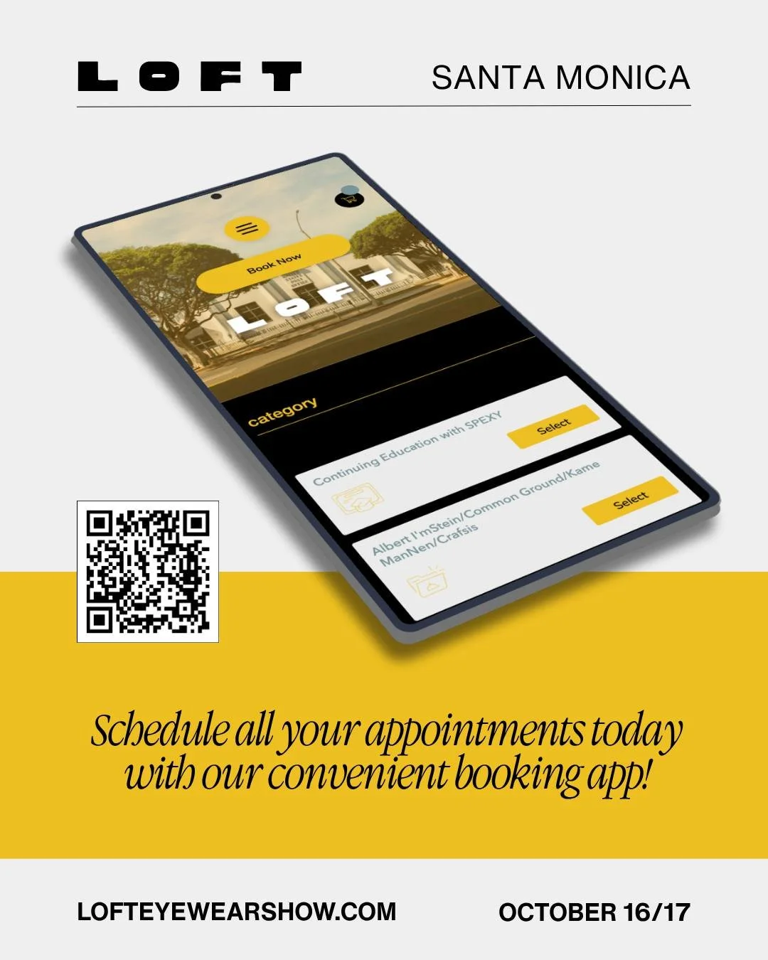 Heading to LOFT Santa Monica this Fall?

Book all your appointments in our convenient booking app! Available on our website or by using the QR Code 😎

Link in bio

#lofteyewearshow #independent #eyewear #fashion #loft #SantaMonica #LosAngeles