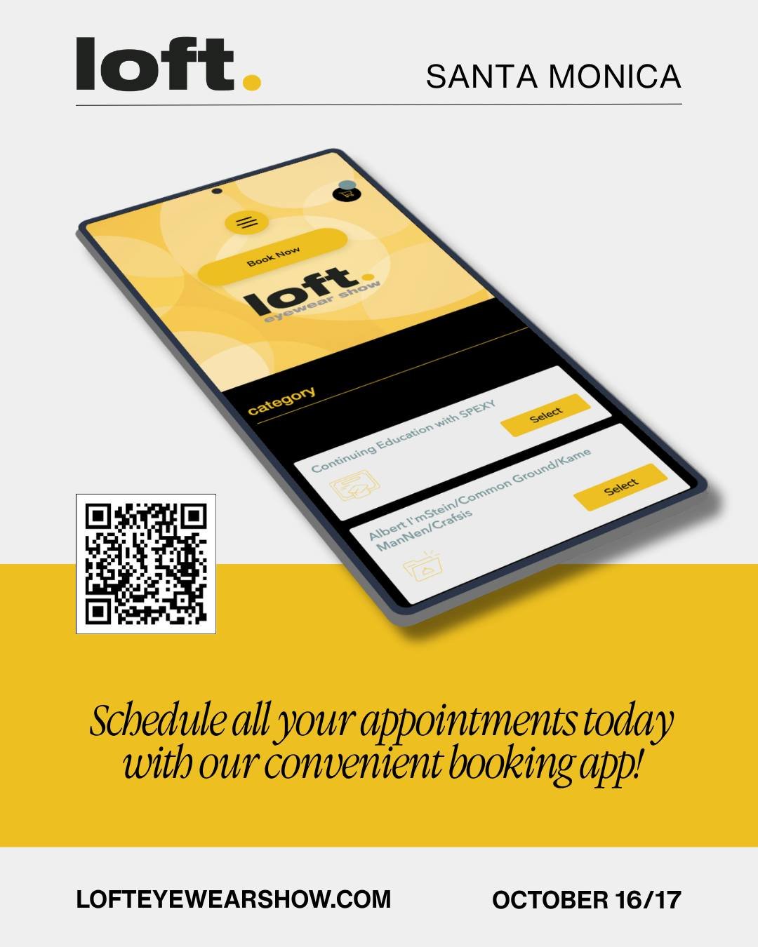 It's time to BOOK those APPOINTMENTS!

Go to our website to DISCOVER amazing hotel deals and links to our FREE CE courses courtesy of SPEXY!

lofteyewearshow.com

#LoftEyewearShow #SantaMonica #Spexaddict #EyewearLife #EyewearEvent #Spexy