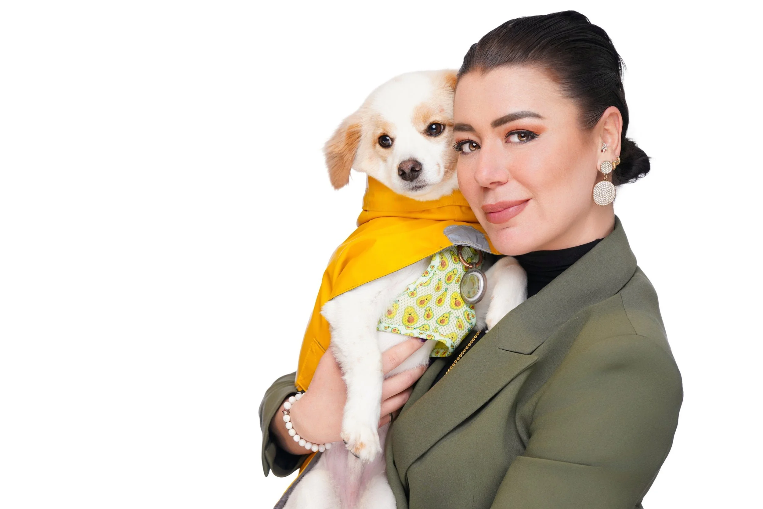 Professional corporate headshot of a businesswoman with her dog in Vancouver 