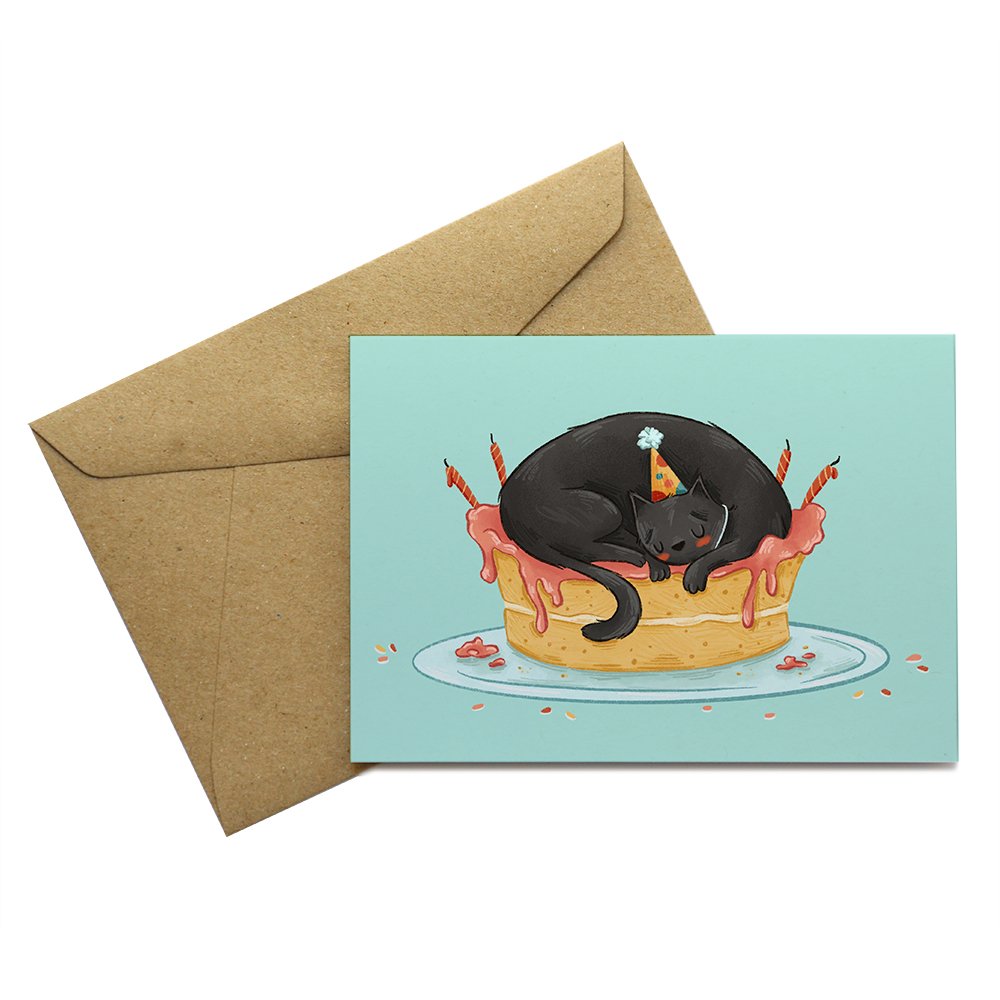 Birthday Cat Card - Cake