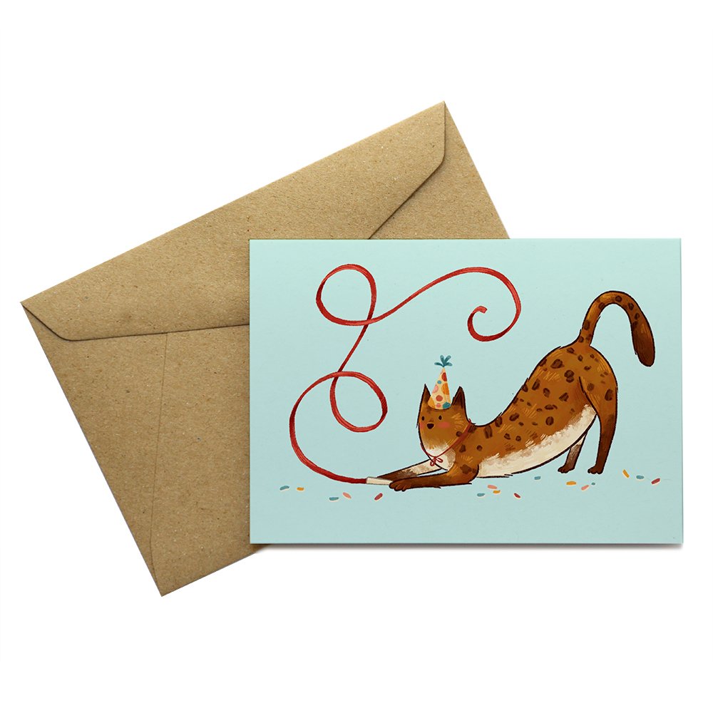 Birthday Cat Card - Party Horn
