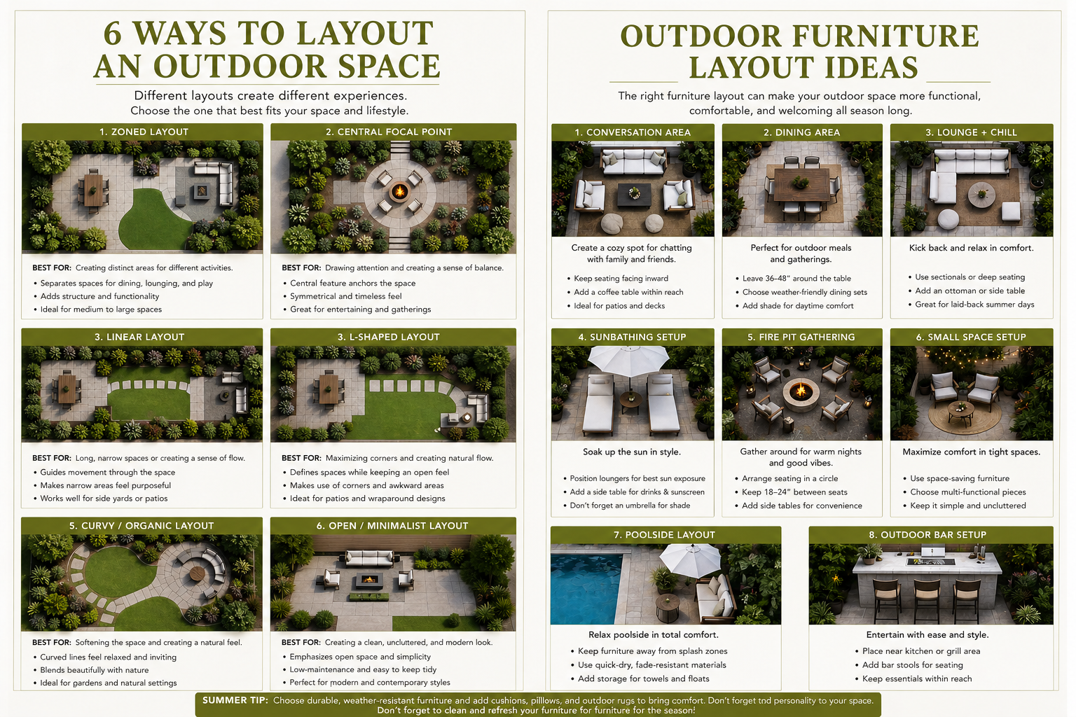 outdoor space and furniture layouts