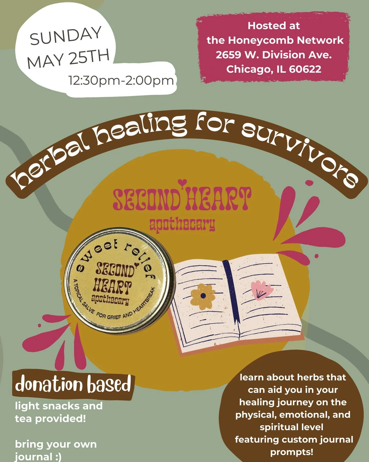 an herbal worship for survivors of SA ❤️&zwj;🩹

join us to learn about herbs that can aid you in your healing journey on a physical, emotional and spiritual level.

we&rsquo;ll be following journal prompts to dive into the healing properties of each