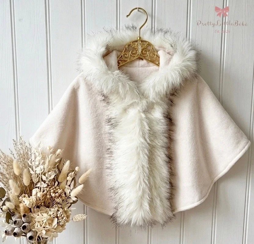 Cream Cape With Faux Fur Hood