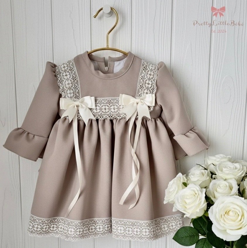 Mocha Dress With Ivory Bows