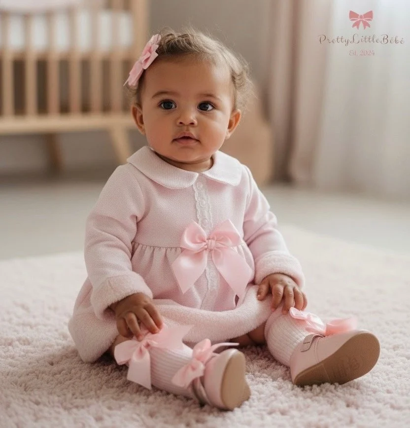 Pink Bow Dress With Faux Fur Trimming