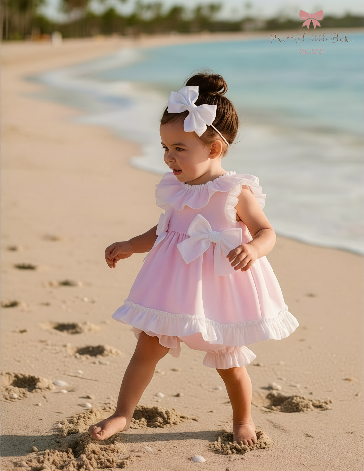 Pink Ruffle Bow Side Split Dress & Jam Pants