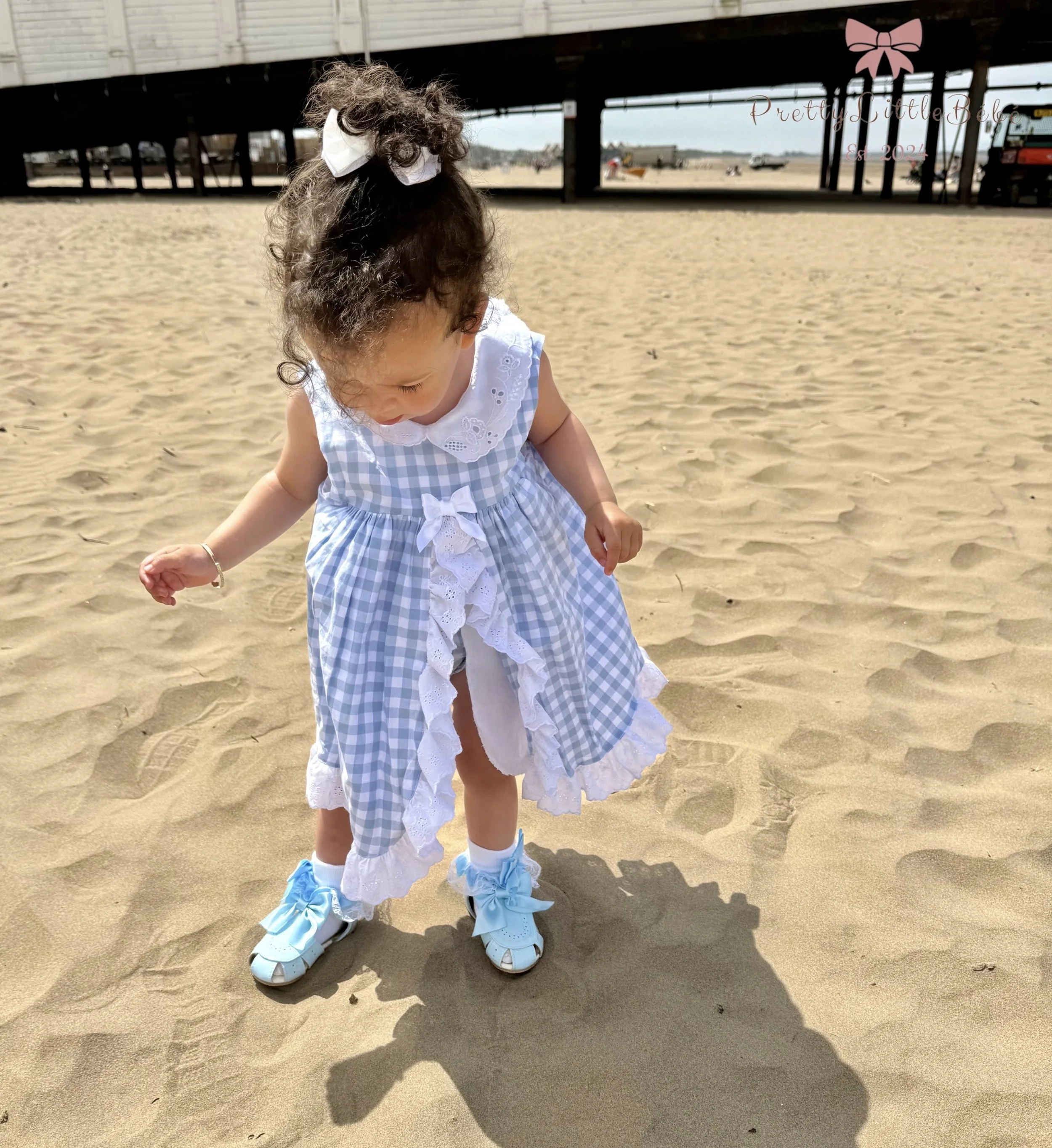 Blue Chequered Split Front Dress & Pants
