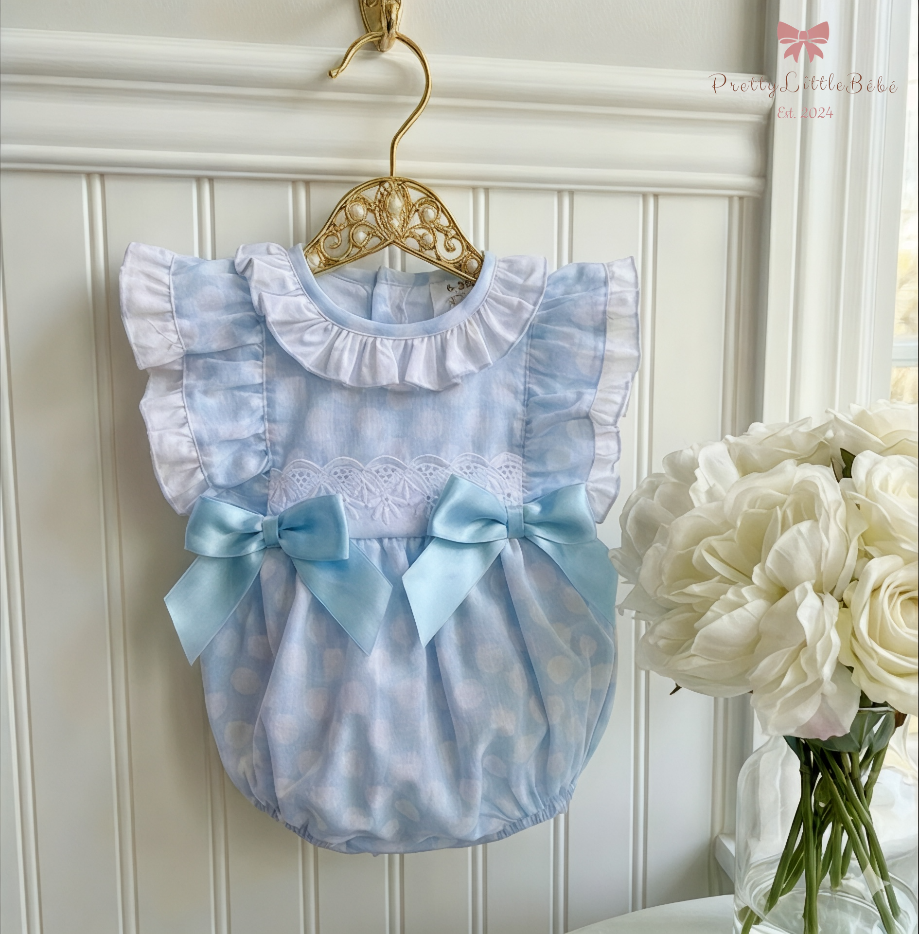 Wee Me Blue Sheer Frilly Shoulder Romper