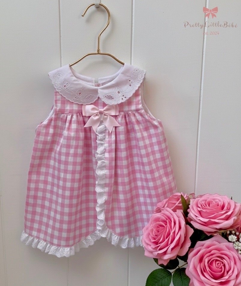 Pink Chequered Split Front Dress & Pants