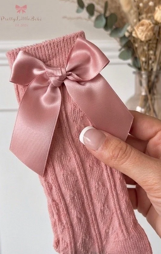 Soft-To-Touch Rose Pink Knee High Bow Socks