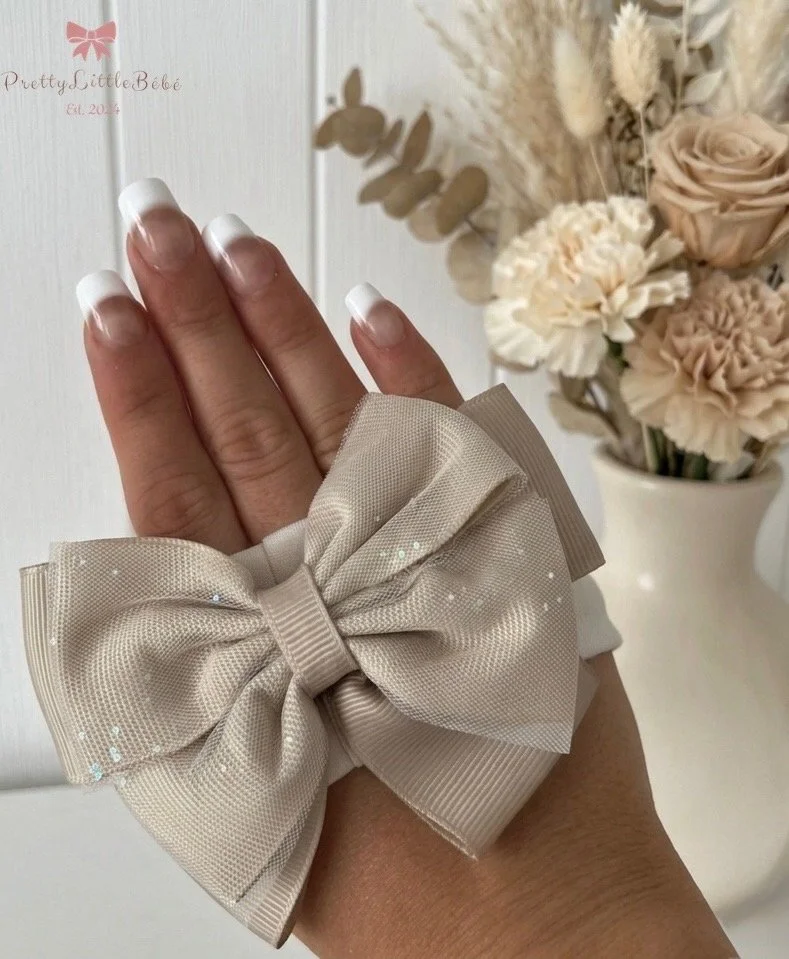 Beige Sparkly Bow Headband