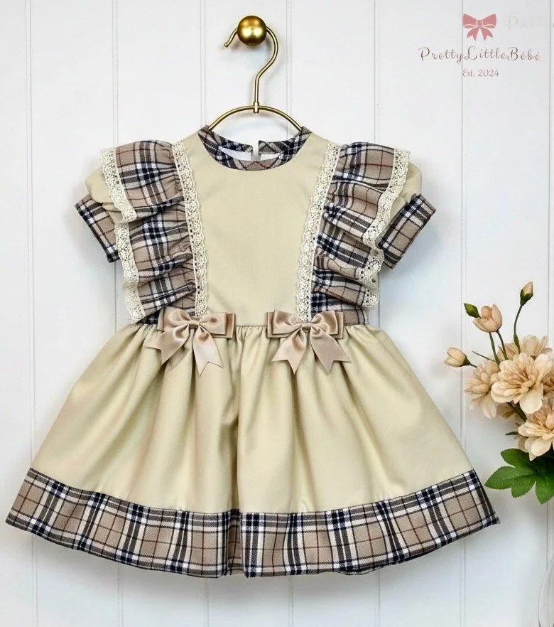 Golden Tartan Dress With Double Bows