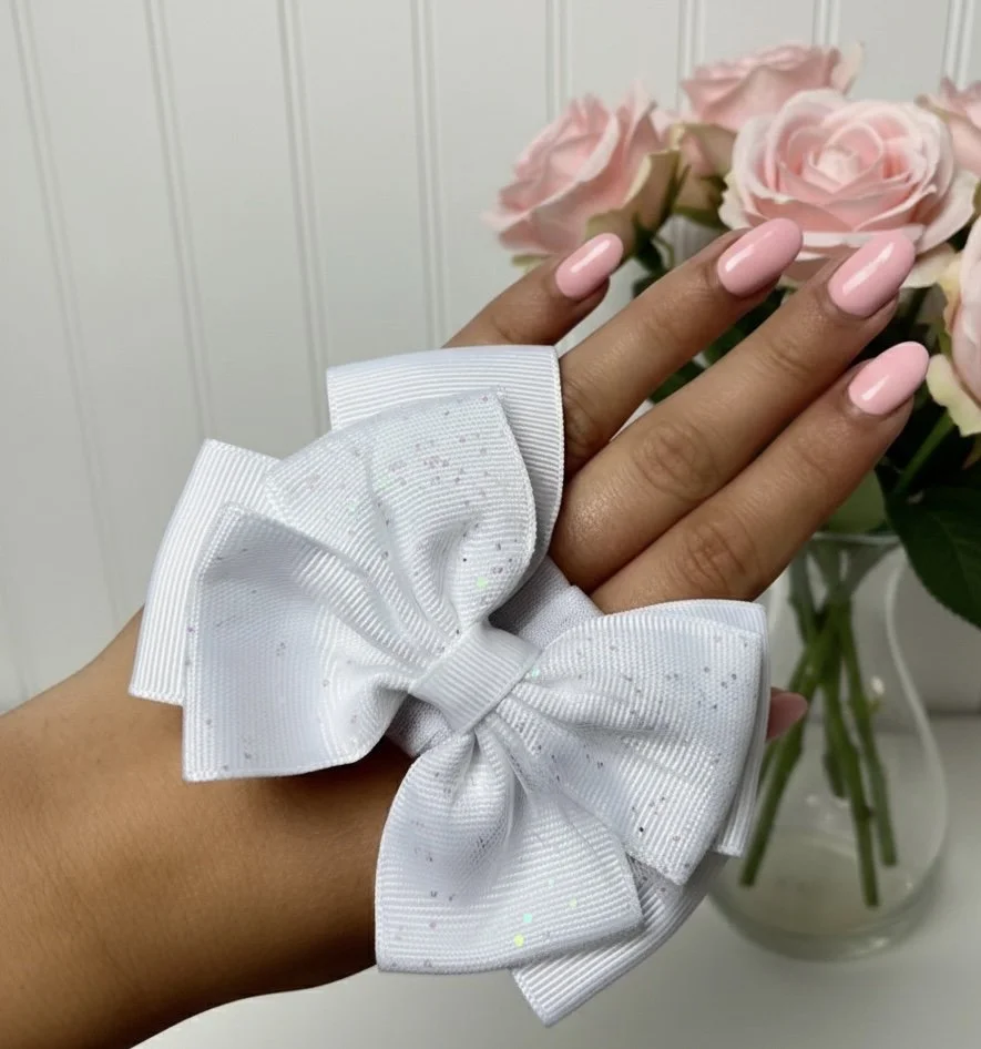 White Sparkly Bow Headband