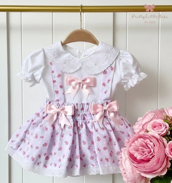 Flower Pinafore Romper With Blouse