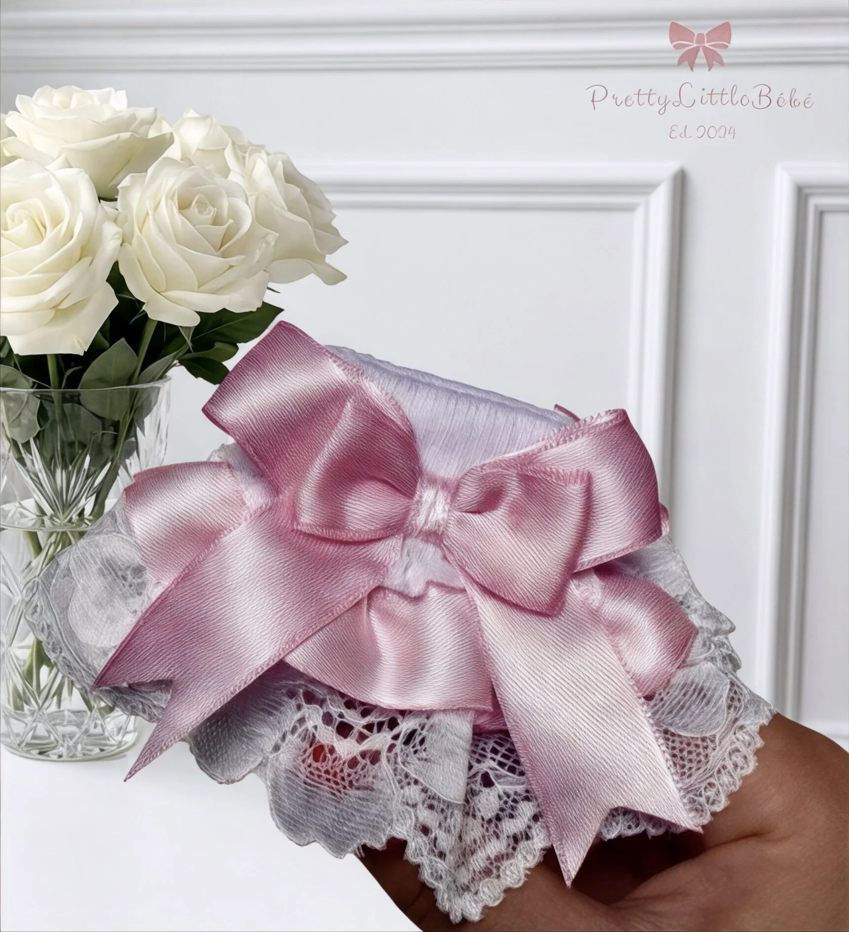 Pink Satin Bow Frilly Laced Socks