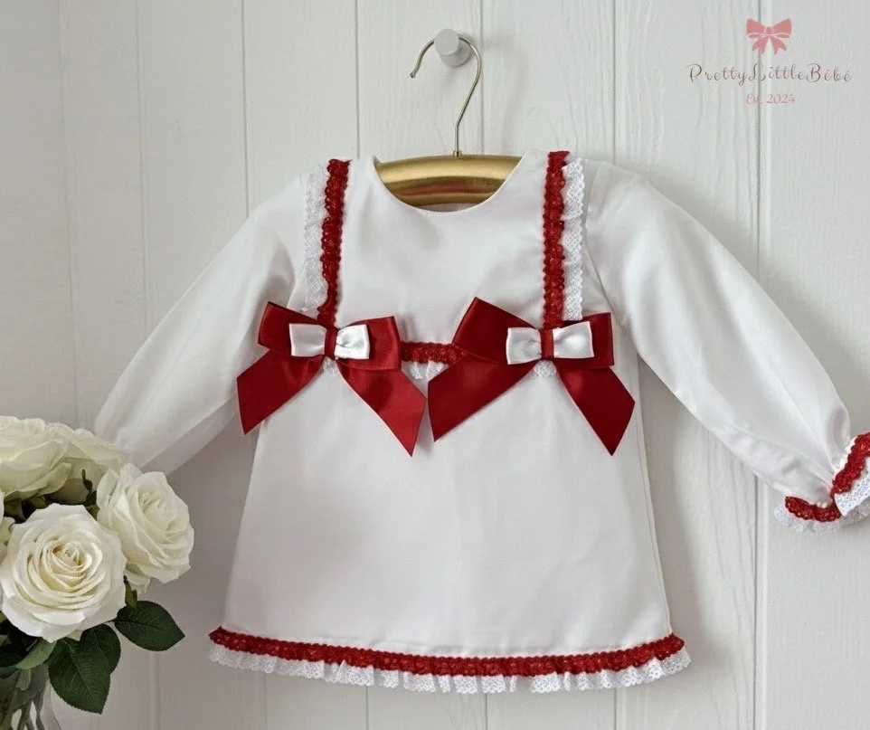 White/Red A Line Dress Satin Bow with Pants SMALL FITTING