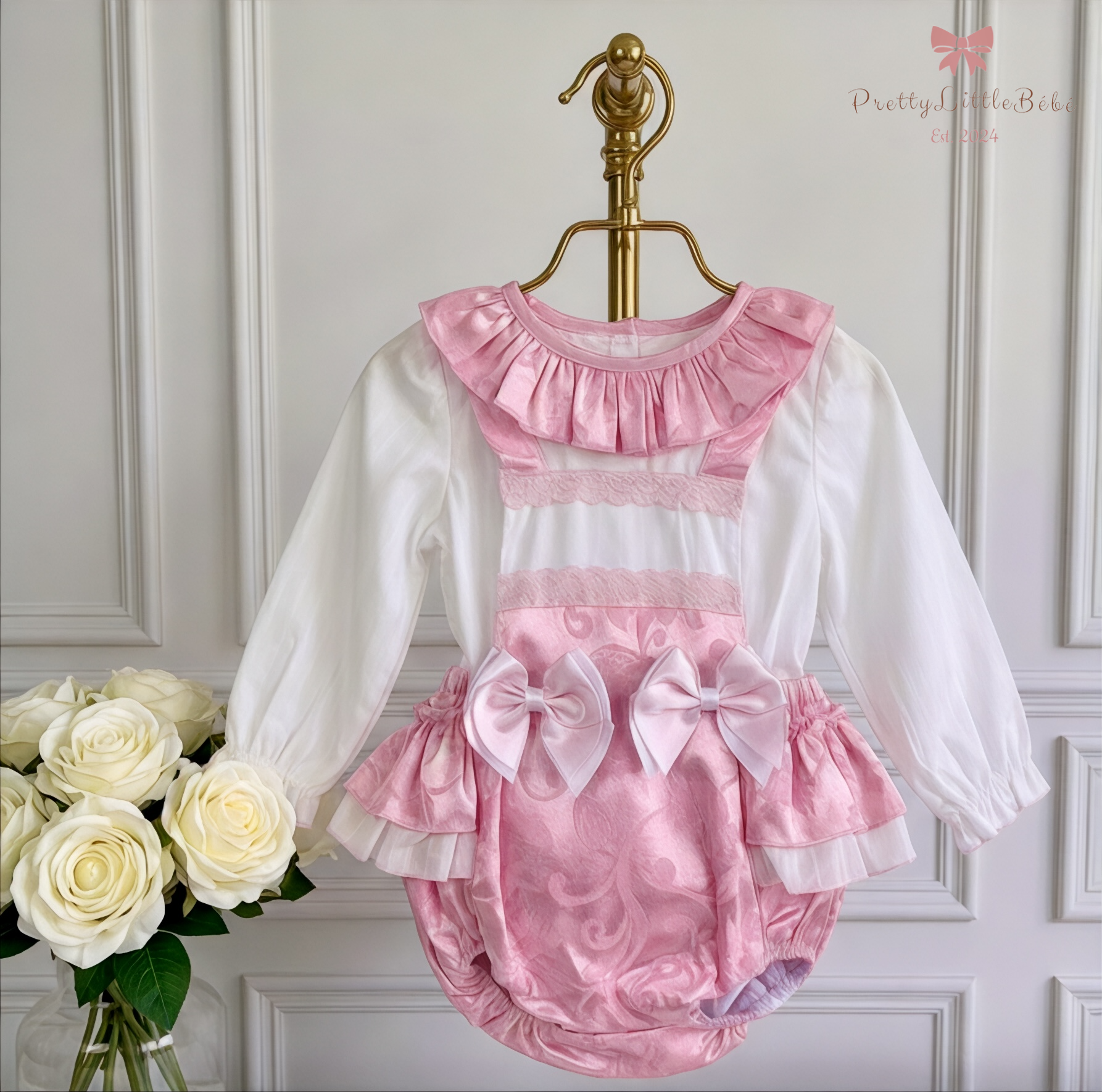 Wee Me Pink Ruffle Bow Romper With Blouse