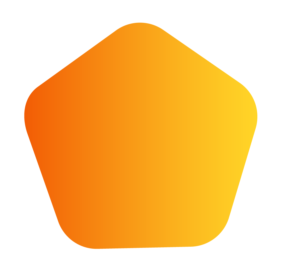 Gradient orange and yellow pentagon shape on white background.