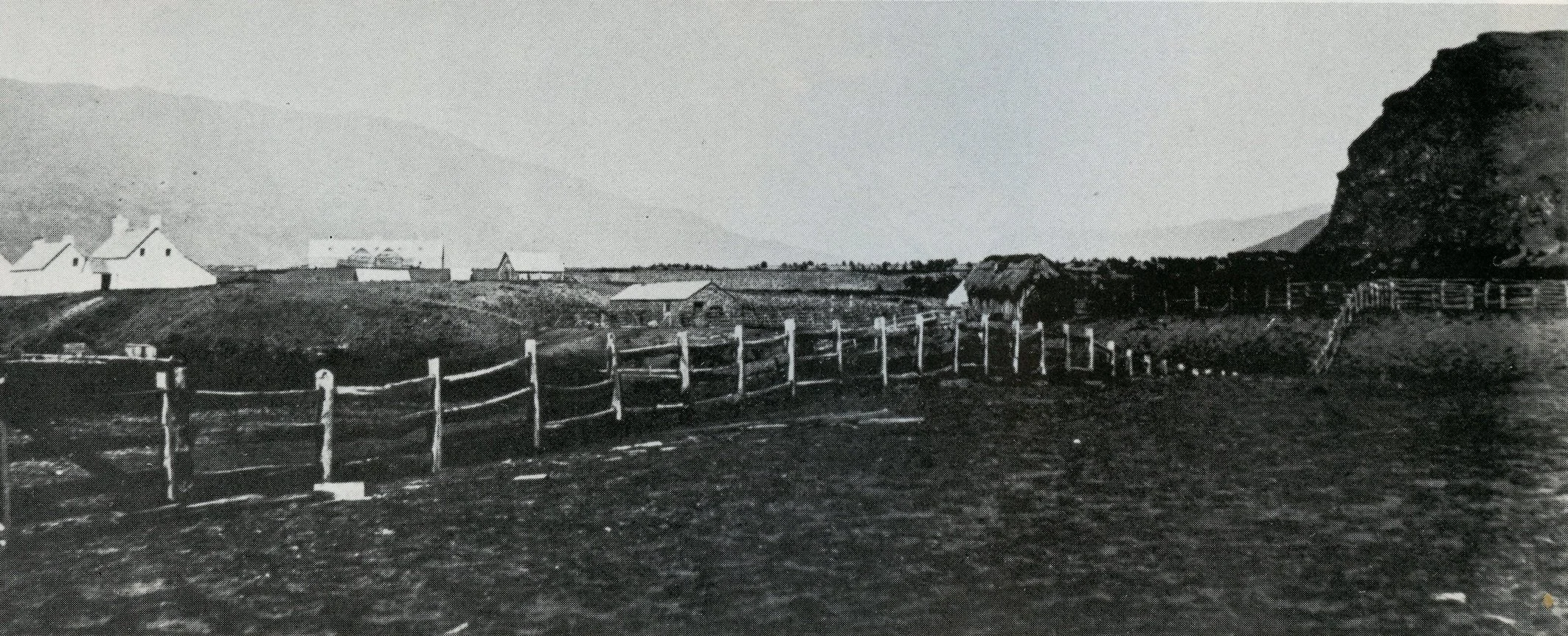 Wanaka Station (Wilkin) buildings at Albert Town in 1865. Location of Wanaka Station  subsequently moved to where Roys Station was located. 1865. Ref. I1