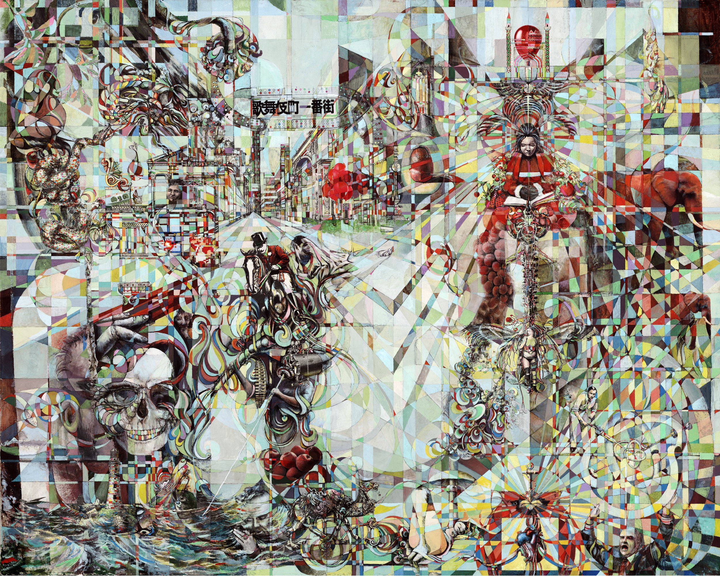 'Rainbow Apocalypse' (Full) Acrylic and Collage on canvas 30" x 40"