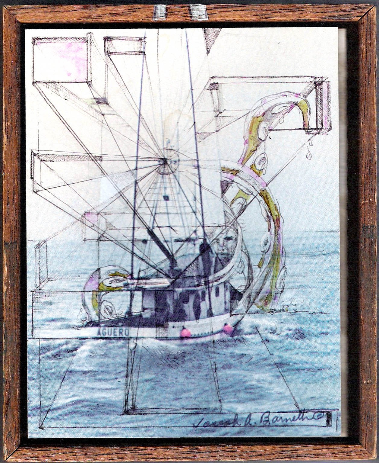 'Bermuda Krakken' Pen and Marker on thrift store print. 2014