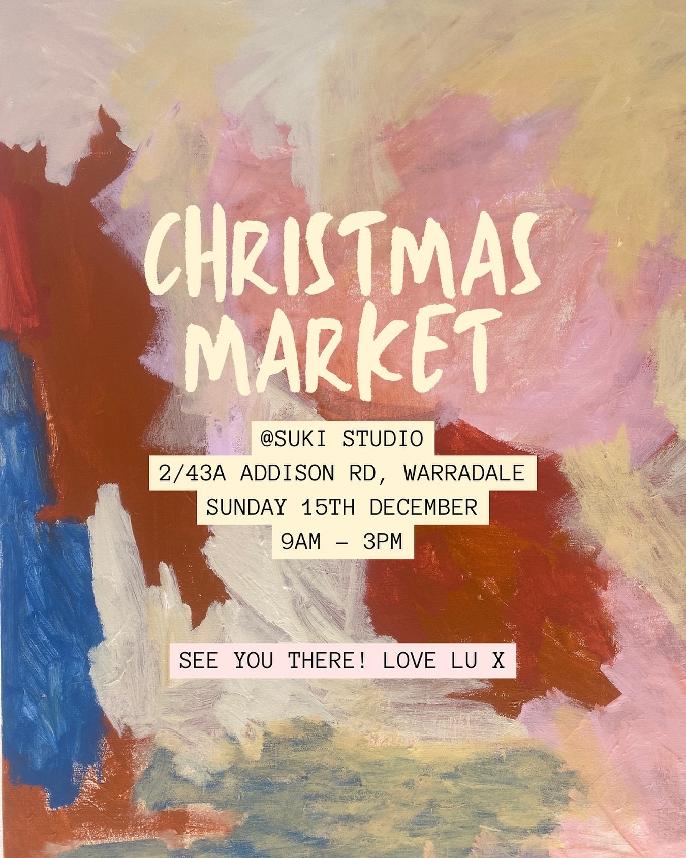 Sunday 15th Dec come grab your chrissy presents @_sukistudio 9am - 3pm! There will be many other beautiful businesses so come support local! 

I will have a few original paintings and prints available! 💗