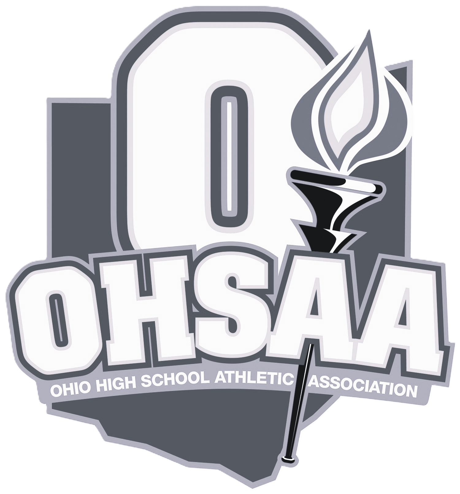 Logo of Ohio High School Athletic Association with a letter "O", a torch with a flame, and the organization's name.