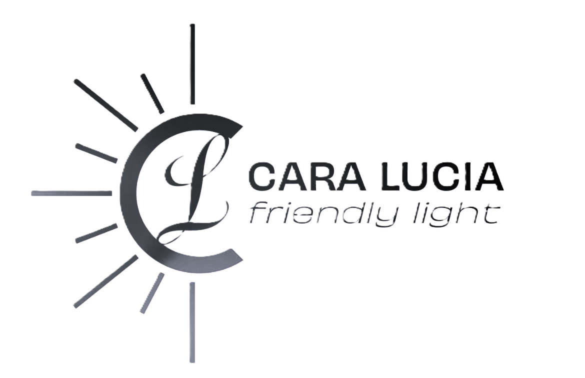 Logo with a stylized sun, the letter 'C', and text 'Cara Lucia friendly light'.