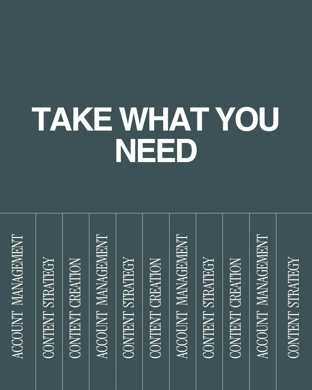Not every brand needs everything.

Some need clarity.
Some need strategy.
Some need content that actually resonates.

We meet brands where they are, building the pieces that shape how they&rsquo;re seen, understood and remembered.

Take what you need