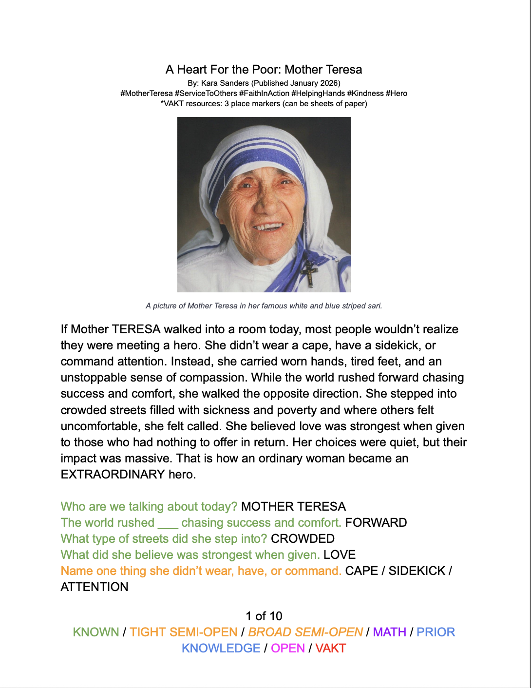 Real Life Heroes: A Heart For The Poor - Mother Teresa