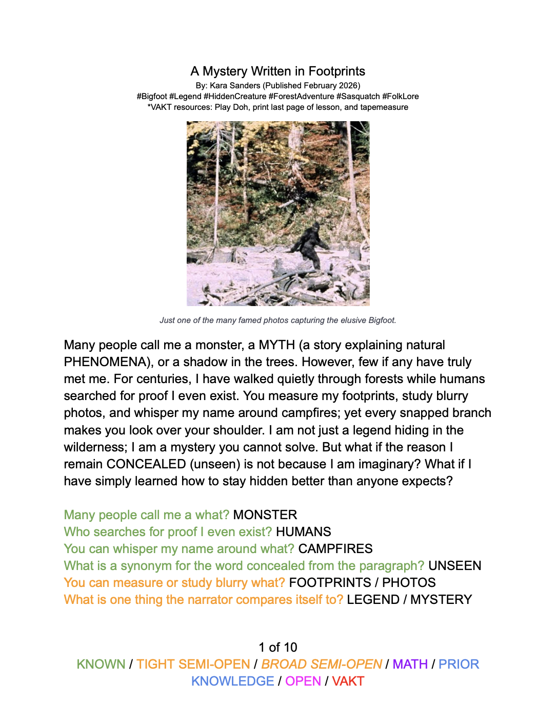 Legends & Lore: A Mystery Written in Footprints