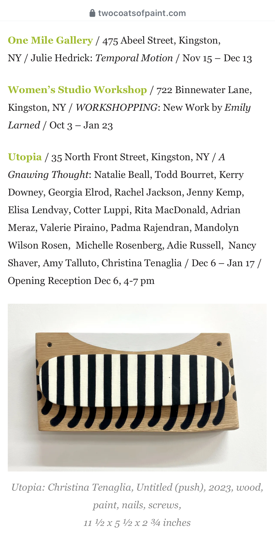 Two Coats of Paint - Hudson Valley Selected Gallery Guide