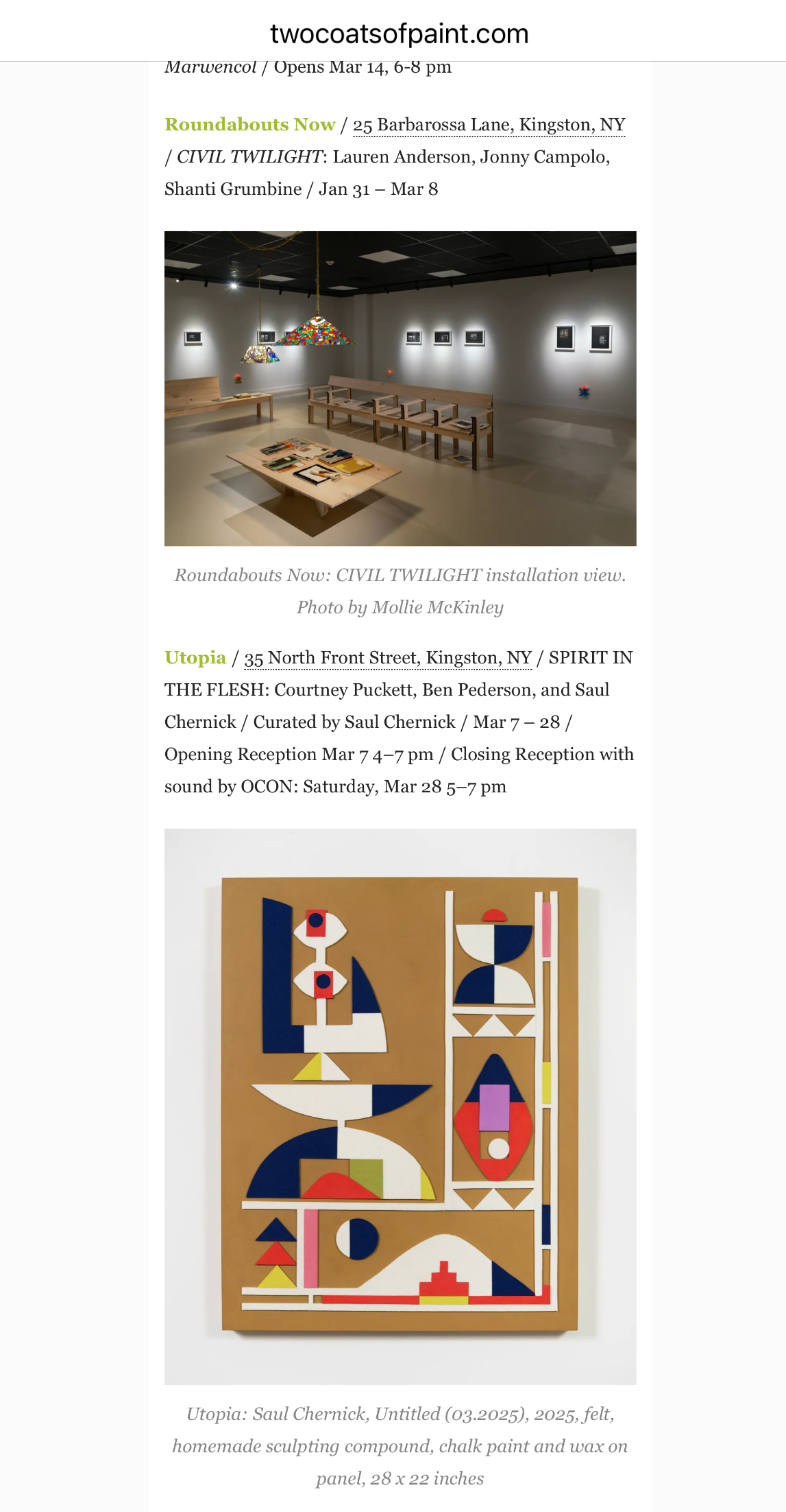 Two Coats of Paint - Hudson Valley Selected Gallery Guide