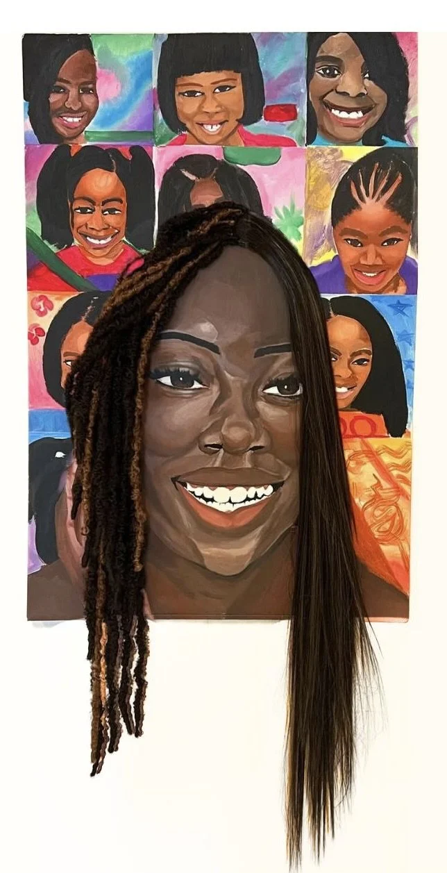 Taming the authenticity, The Relaxer Stage (2023)
36” x 48”
Acrylic Paint, Synthetic Hair
Crowns & Ornaments Collection