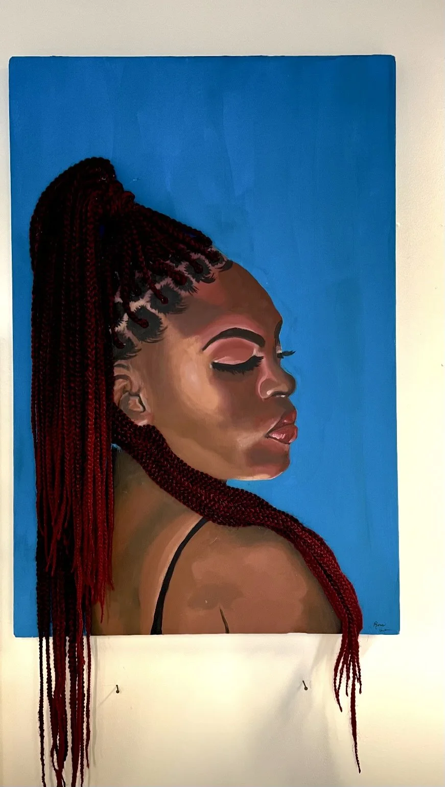 New Hair, Who Dis (2023)
36” x 48”
Acrylic Paint, Synthetic Hair
Crowns & Ornaments Collection