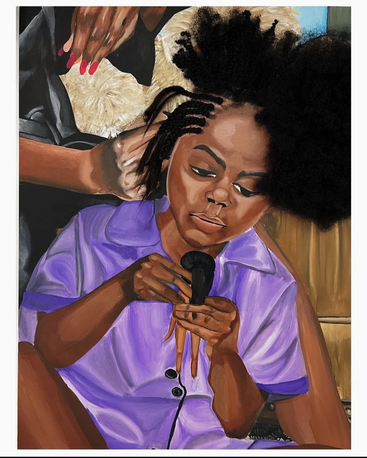 Time for another CROWN, babygirl (2023)
36” x 48”
Acrylic Paint, Synthetic Hair
Crowns & Ornaments Collection