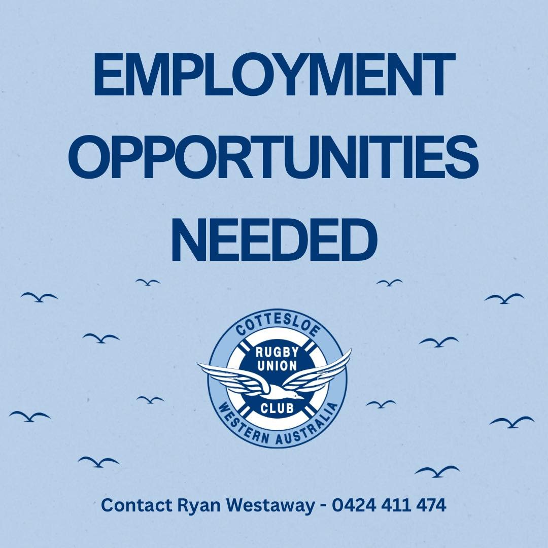 ‼️WE NEED JOBS‼️
We have new players joining our club who are currently seeking work. 
If you or someone you know is hiring, please get in touch!

Contact Ryan Westaway at 0424 411 474